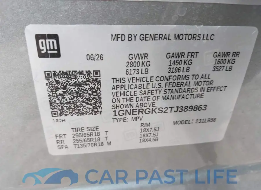 1GNERGKS2TJ389863# 9