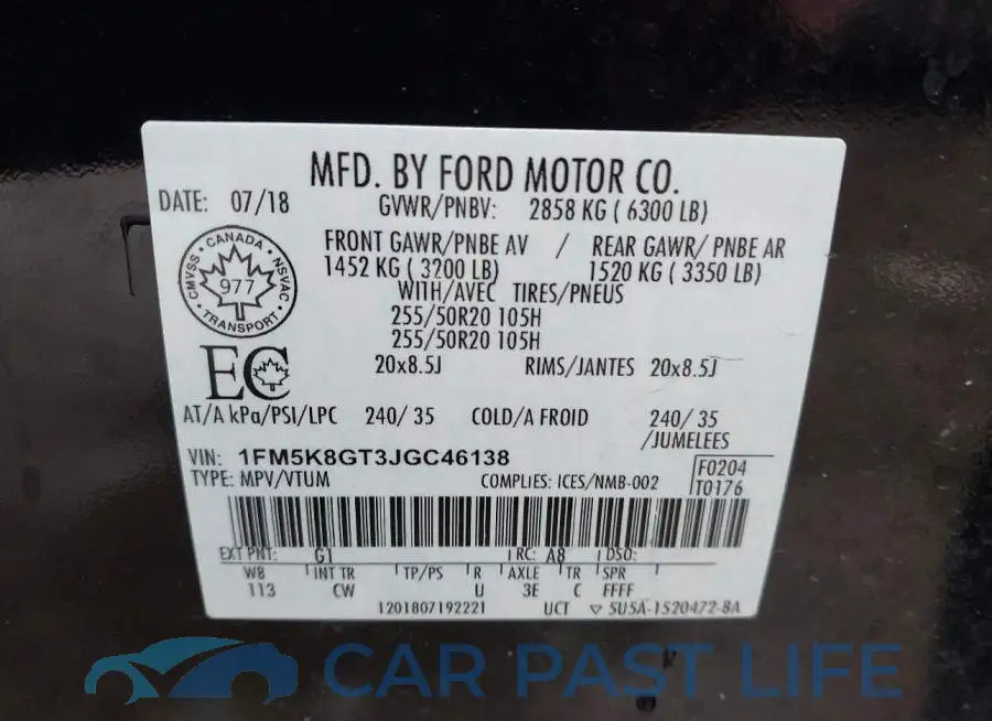 1FM5K8GT3JGC46138# 9
