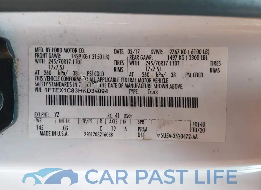 1FTEX1C83HKD34094# 9