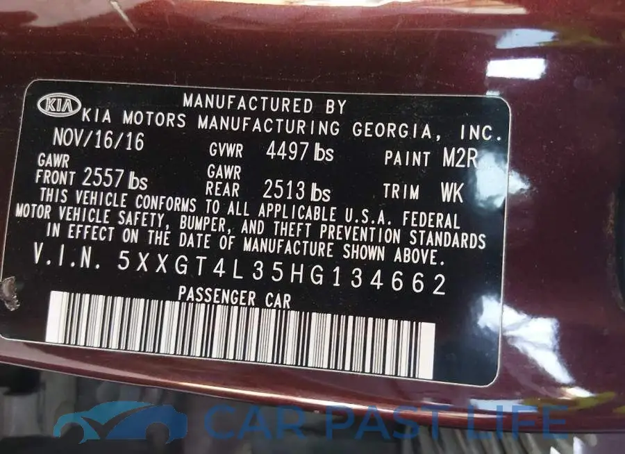 5XXGT4L35HG134662# 9