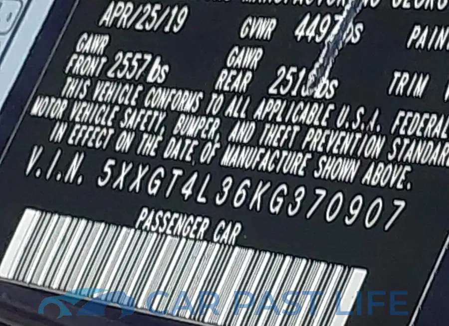 5XXGT4L36KG370907# 9