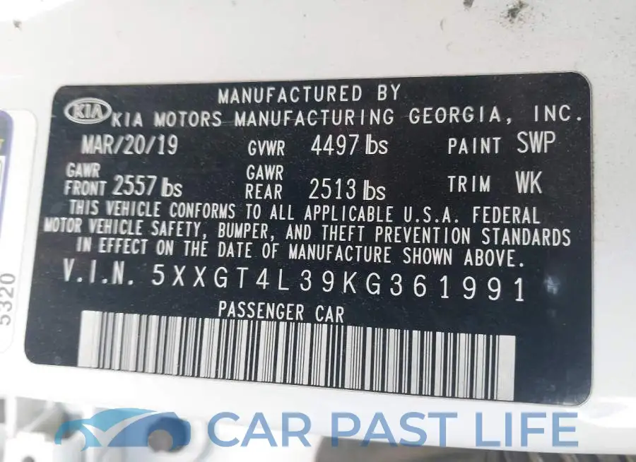 5XXGT4L39KG361991# 9