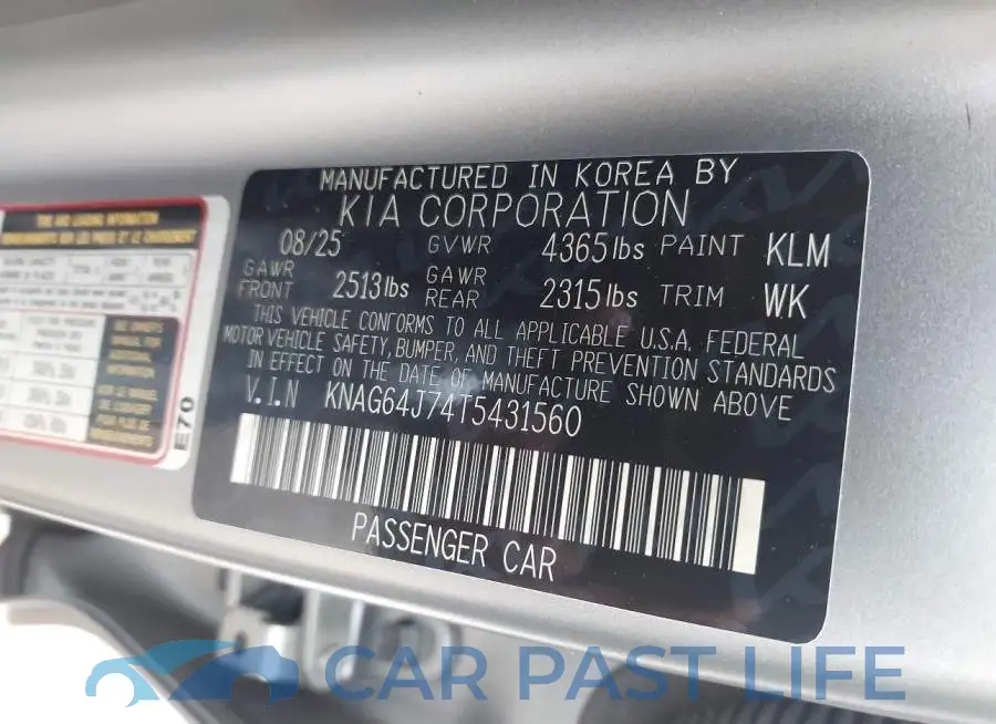 KNAG64J74T5431560# 9
