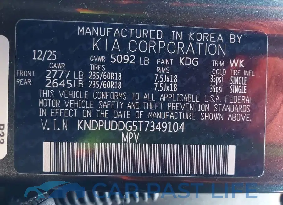 KNDPUDDG5T7349104# 9