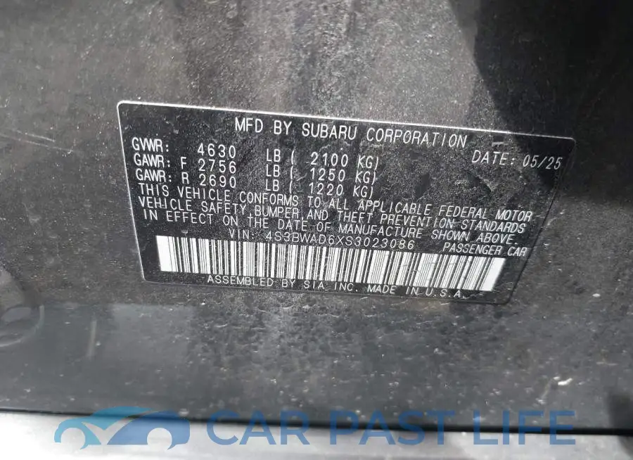 4S3BWAD6XS3023086# 9