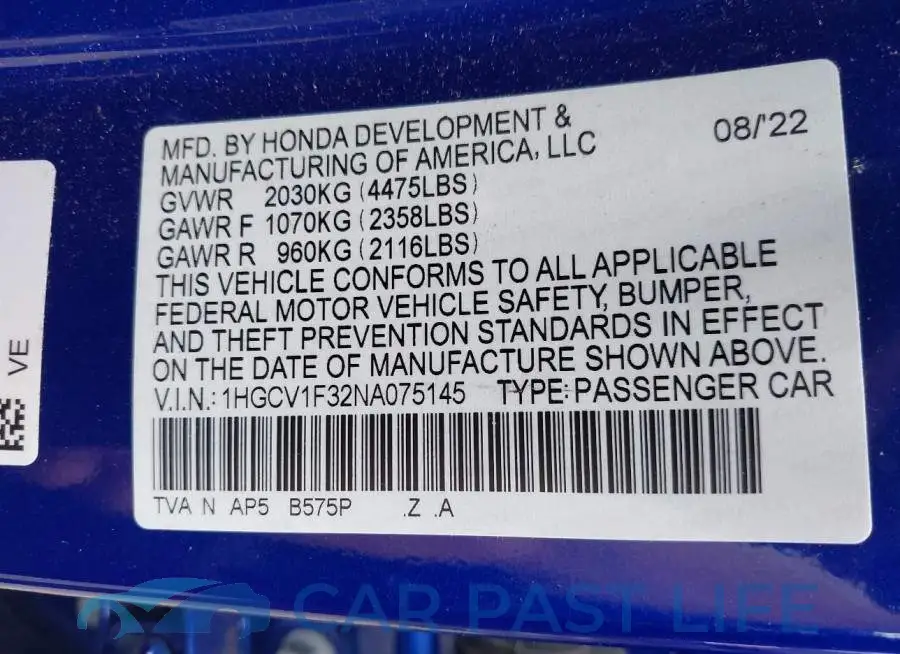 1HGCV1F32NA075145# 9