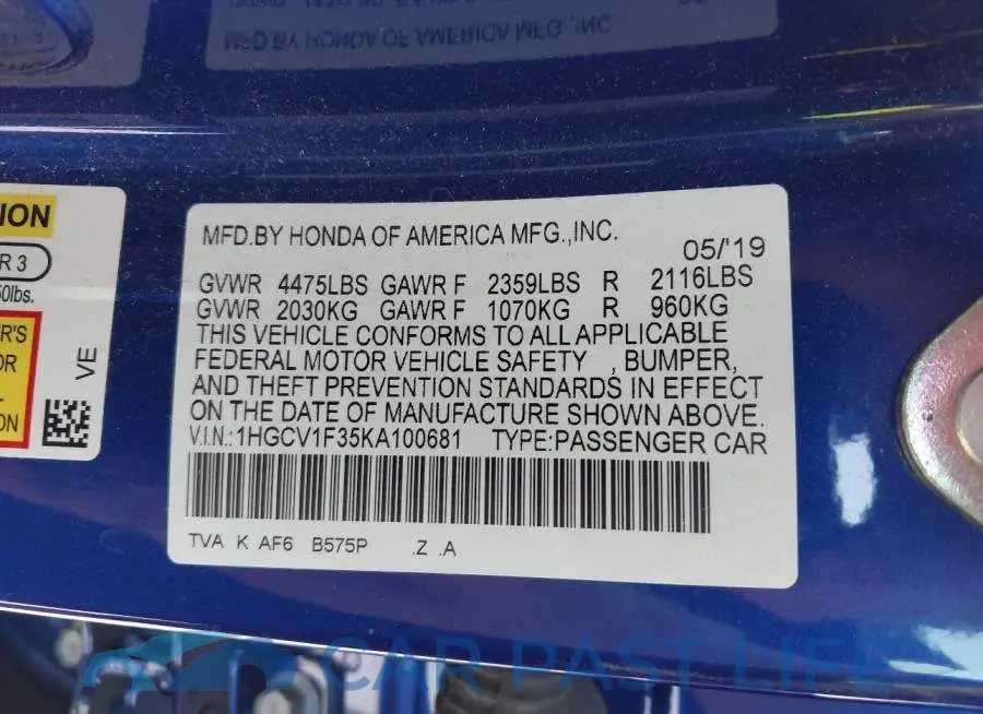 1HGCV1F35KA100681# 9