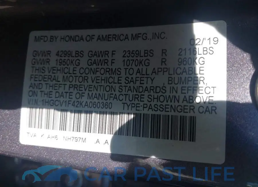 1HGCV1F42KA060360# 9