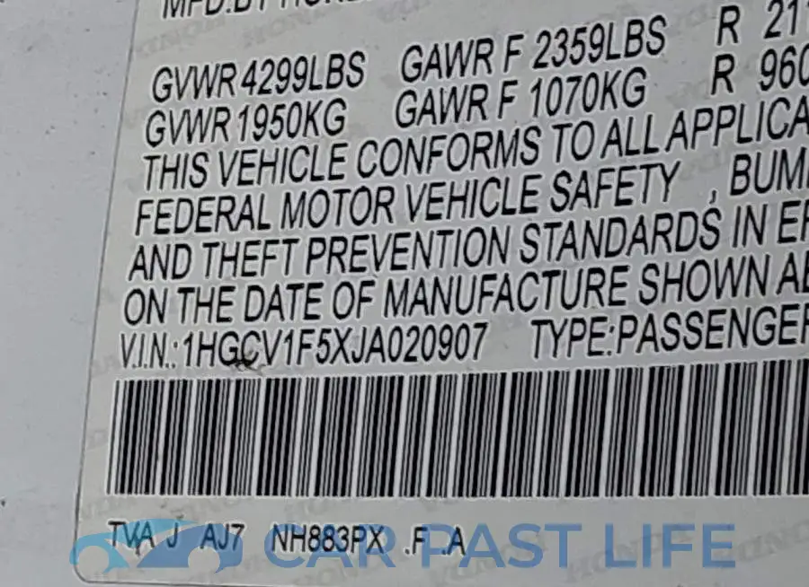 1HGCV1F5XJA020907# 9