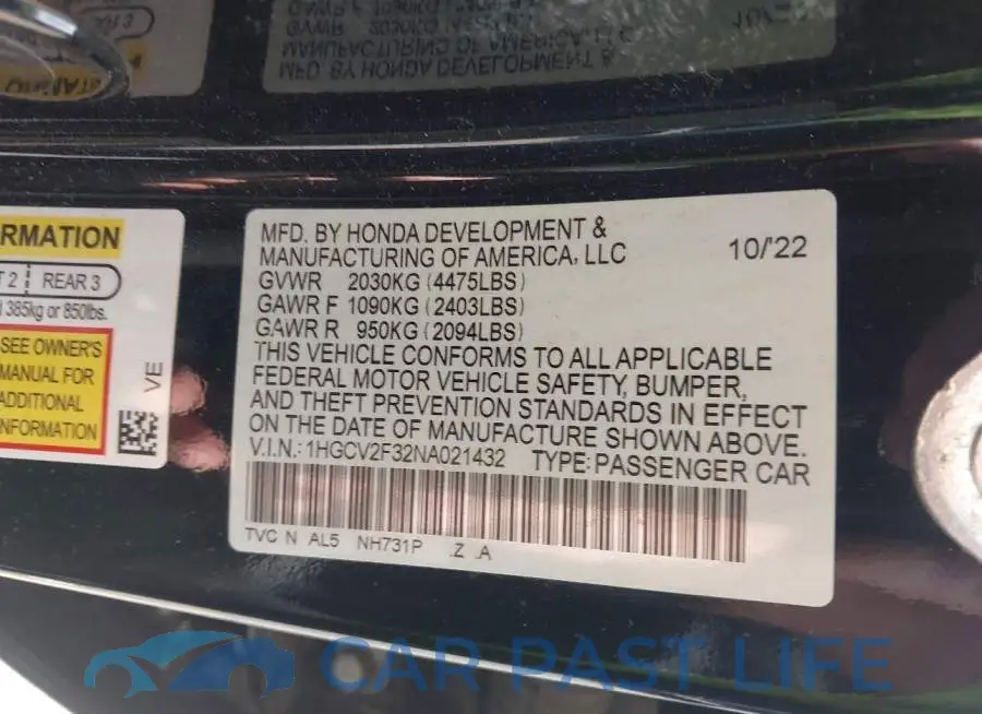 1HGCV2F32NA021432# 9