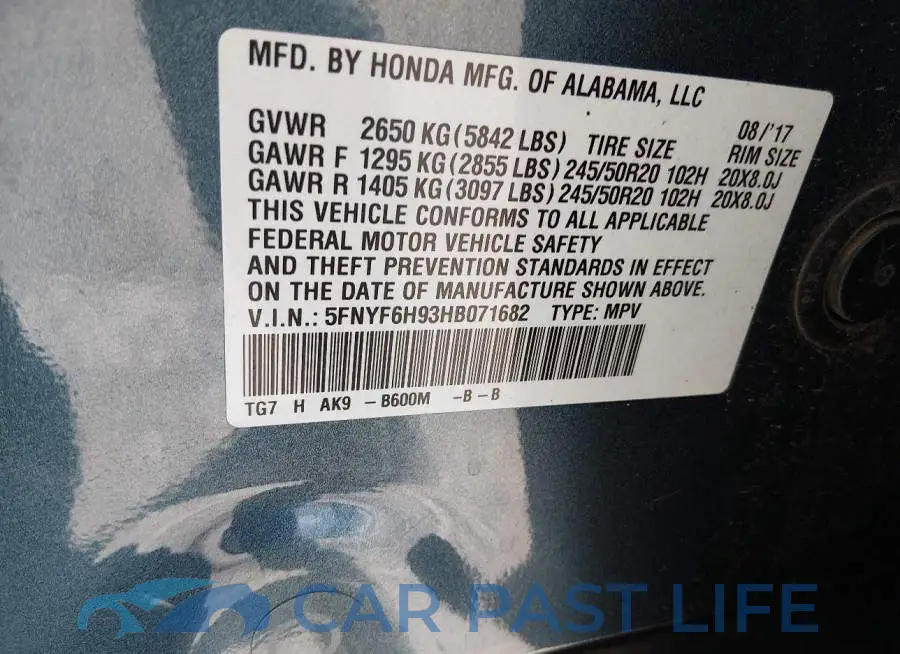 5FNYF6H93HB071682# 9