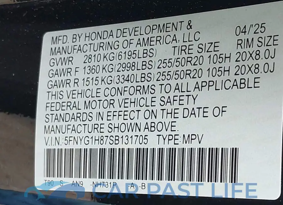 5FNYG1H87SB131705# 9