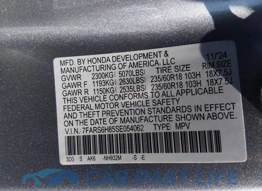 7FARS6H85SE054062# 9