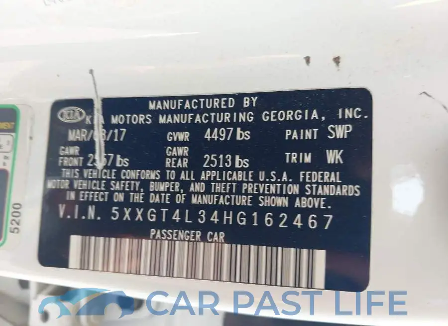 5XXGT4L34HG162467# 9