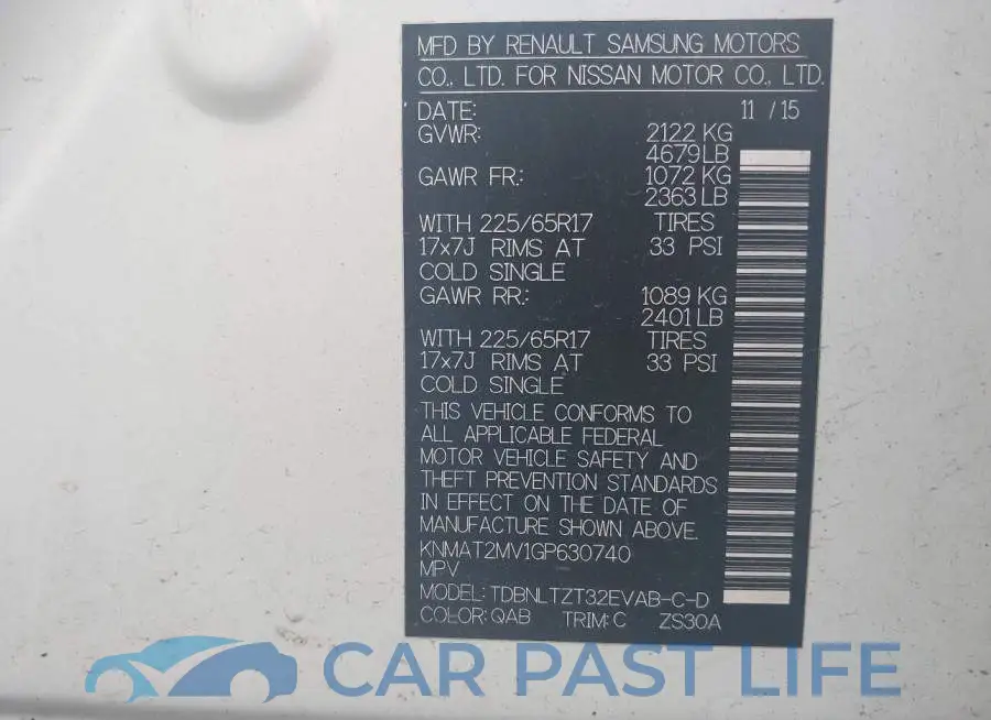 KNMAT2MV1GP630740# 9