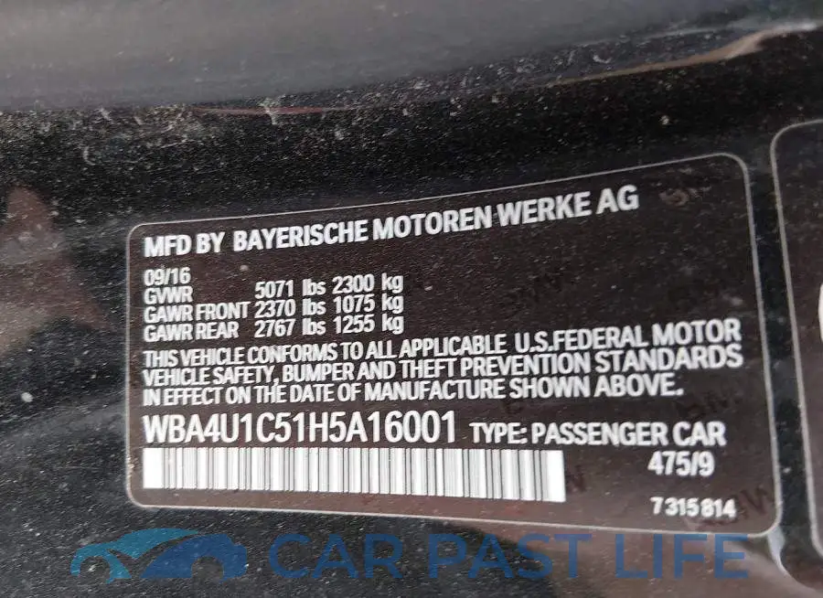 WBA4U1C51H5A16001# 9