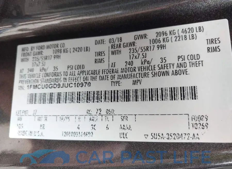 1FMCU0GD9JUC10970# 9