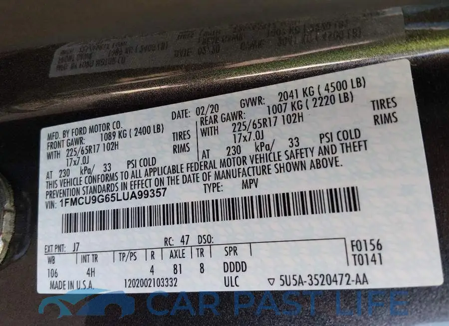 1FMCU9G65LUA99357# 9