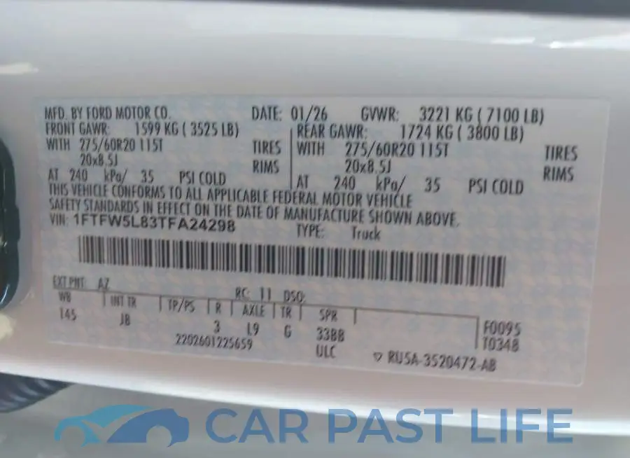1FTFW5L83TFA24298# 9