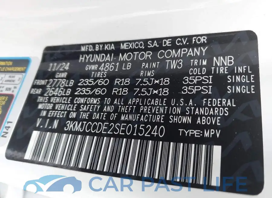 3KMJCCDE2SE015240# 9