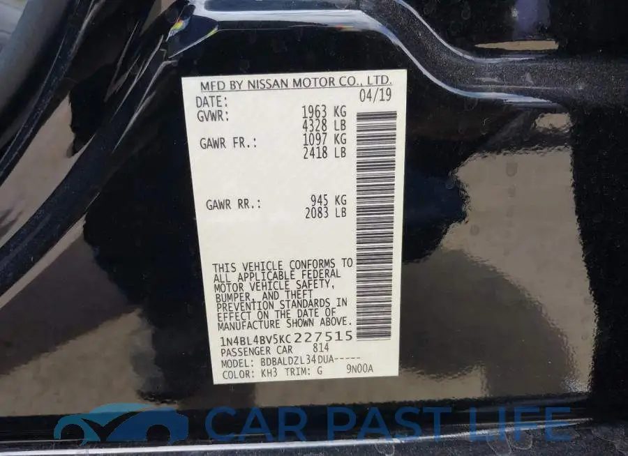1N4BL4BV5KC227515# 9