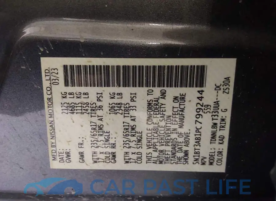 5N1BT3AB1PC799244# 9