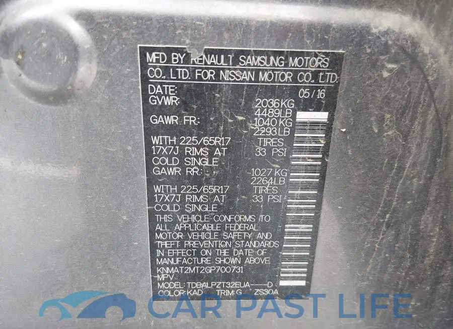 KNMAT2MT2GP700731# 9