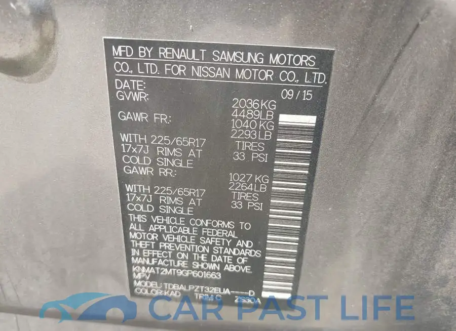 KNMAT2MT9GP601663# 9