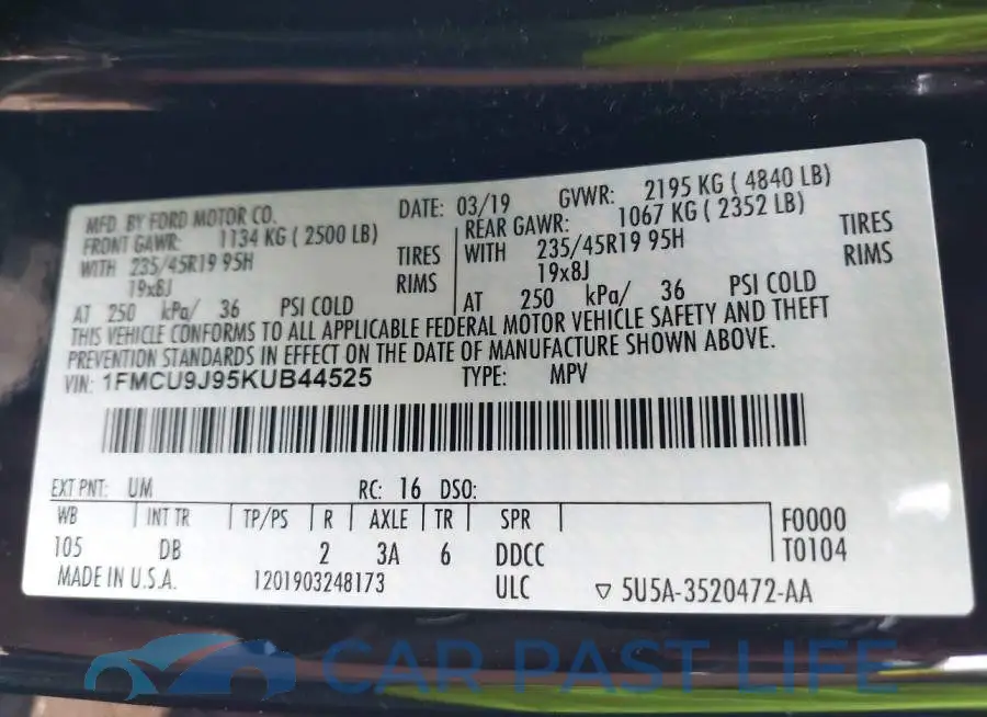 1FMCU9J95KUB44525# 9