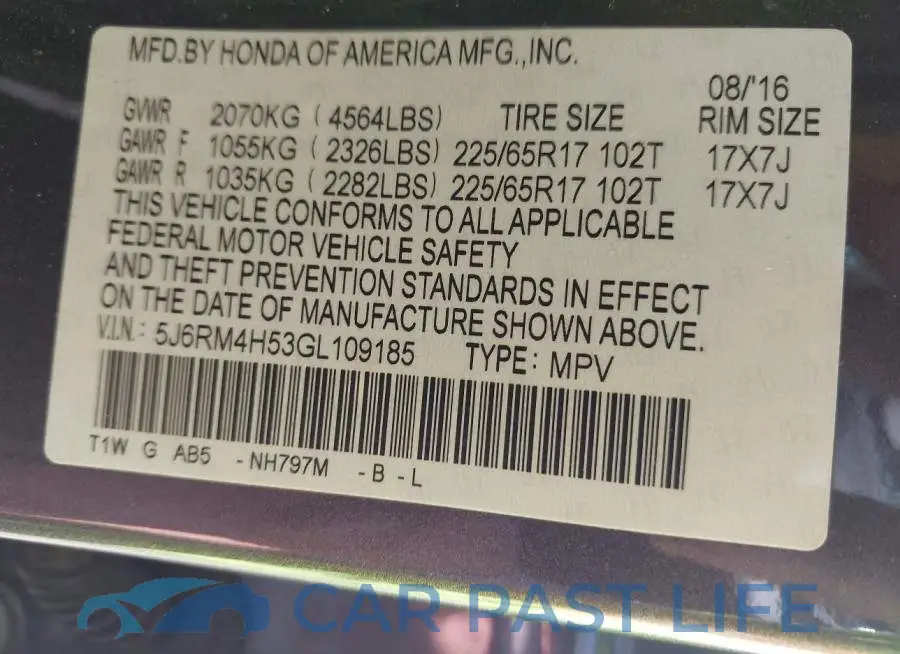 5J6RM4H53GL109185# 9