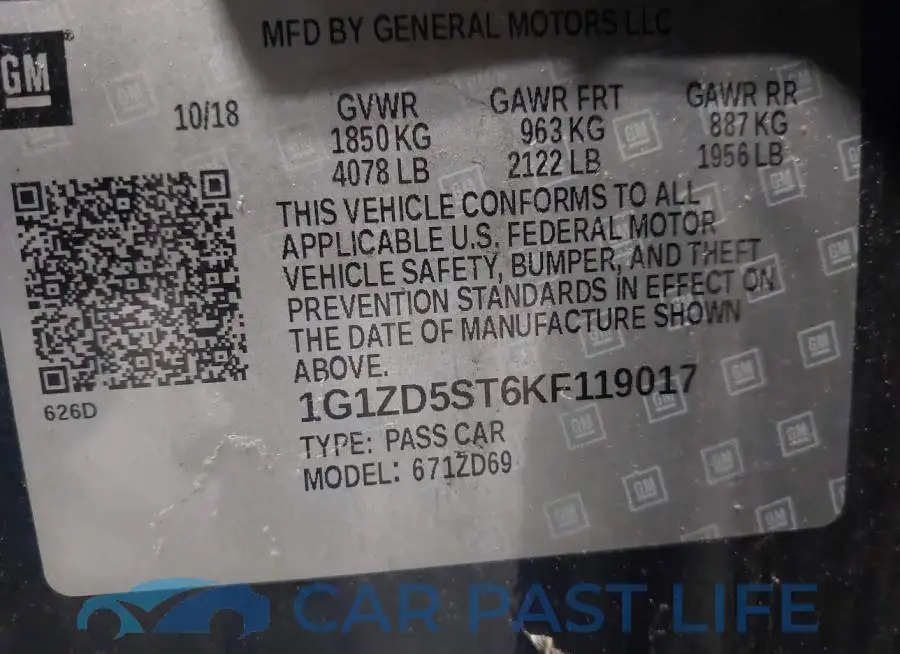 1G1ZD5ST6KF119017# 9