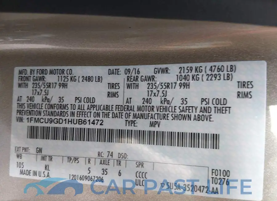 1FMCU9GD1HUB61472# 9