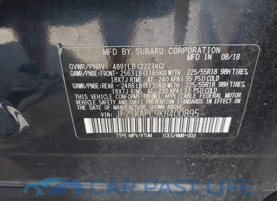 JF2SKAPC9KH400895# 9