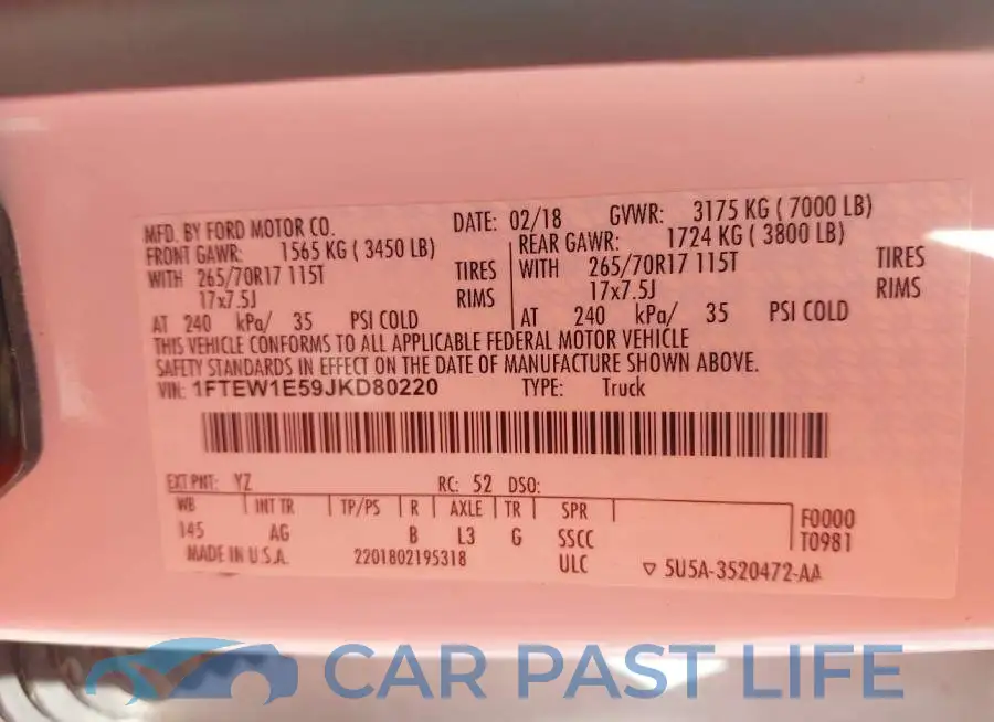 1FTEW1E59JKD80220# 9