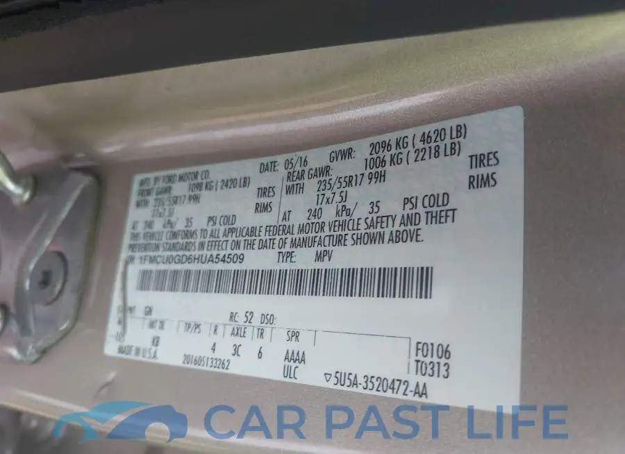 1FMCU0GD6HUA54509# 9