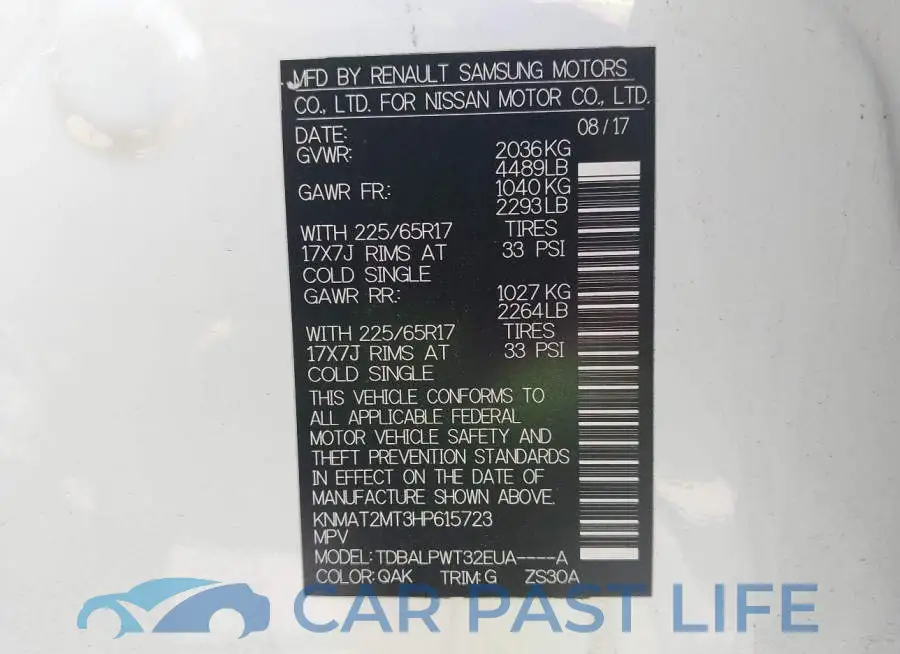 KNMAT2MT3HP615723# 9