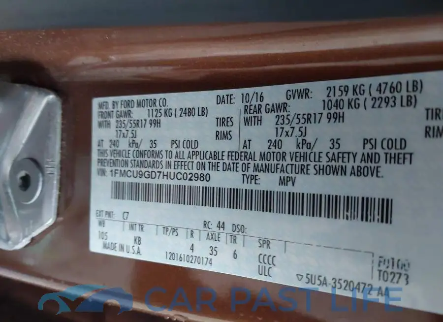 1FMCU9GD7HUC02980# 9