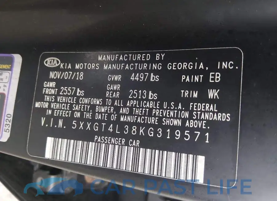 5XXGT4L38KG319571# 9