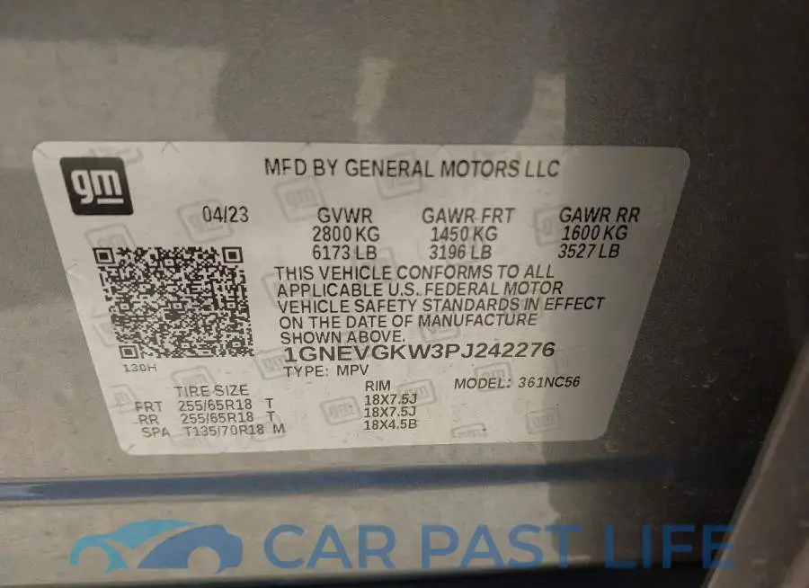 1GNEVGKW3PJ242276# 9