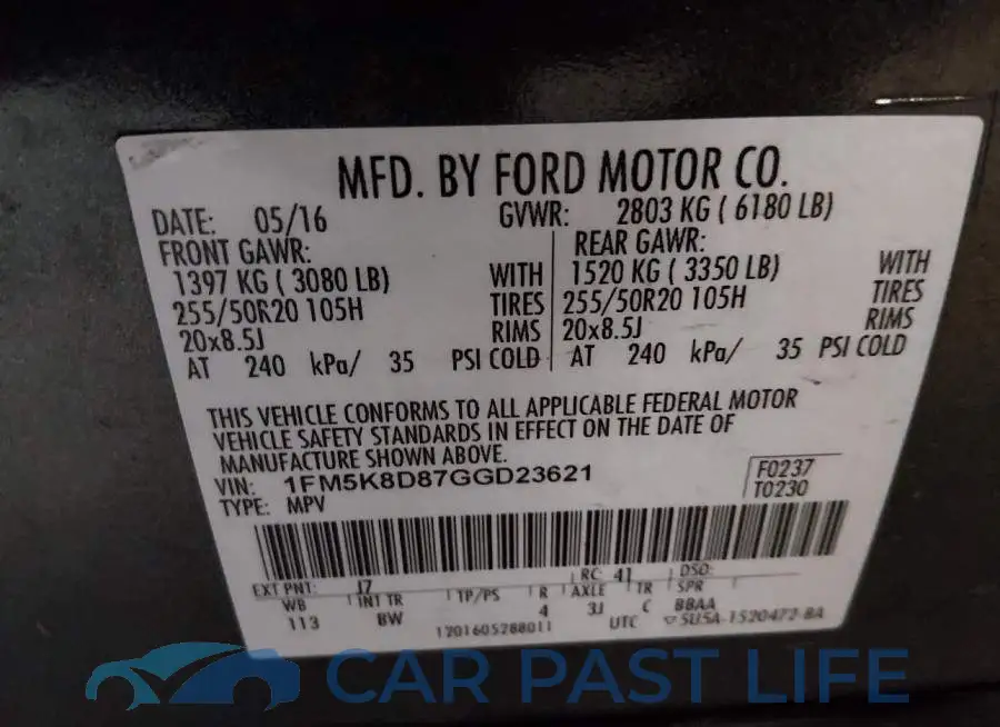 1FM5K8D87GGD23621# 9
