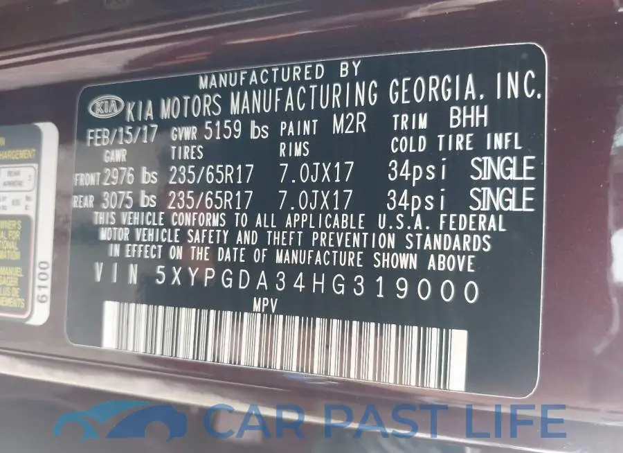5XYPGDA34HG319000# 9
