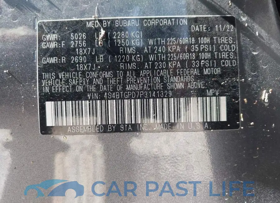 4S4BTGPD7P3141329# 9