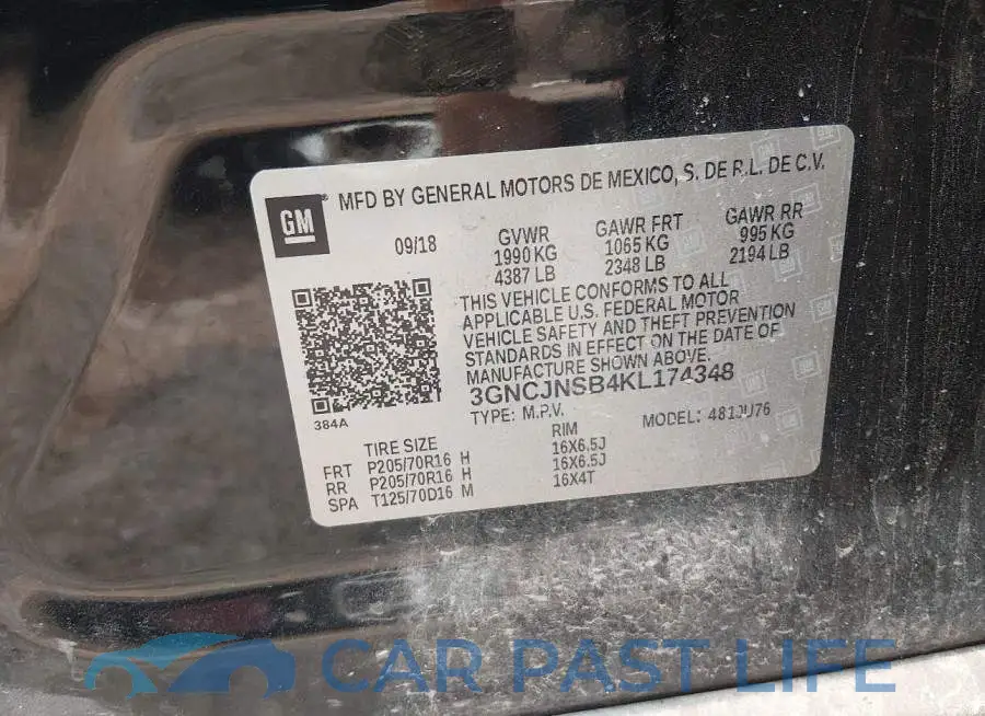 3GNCJNSB4KL174348# 9