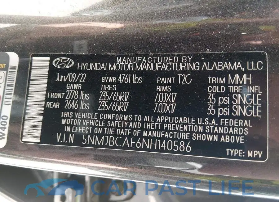 5NMJBCAE6NH140586# 9