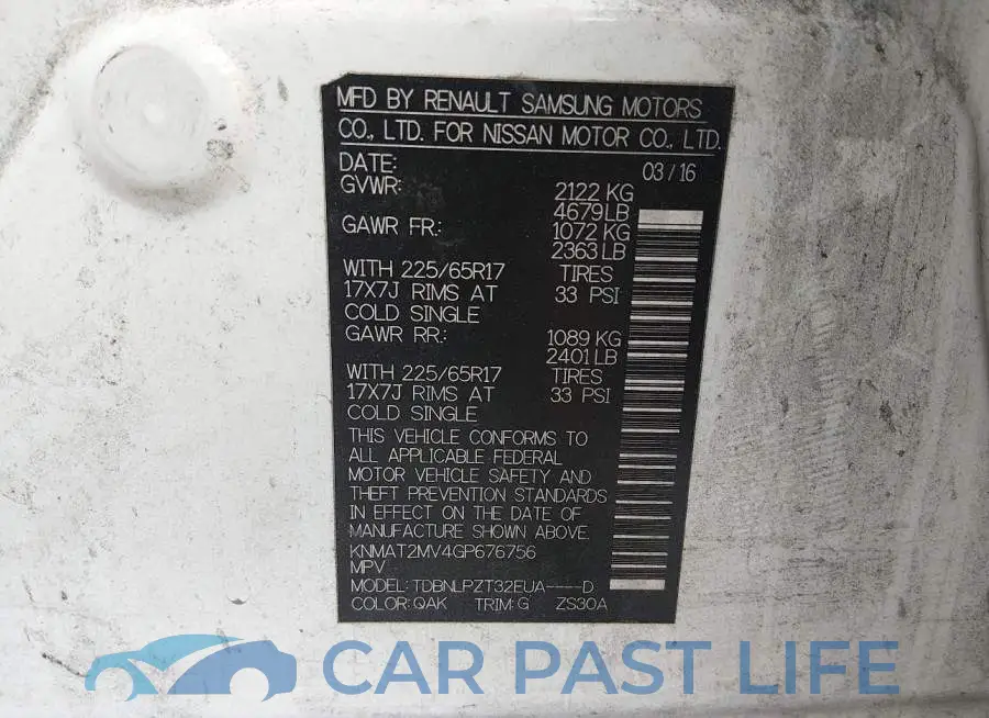 KNMAT2MV4GP676756# 9