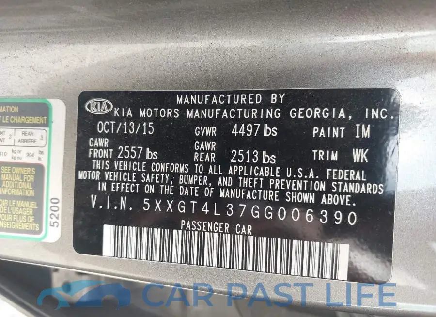 5XXGT4L37GG006390# 9