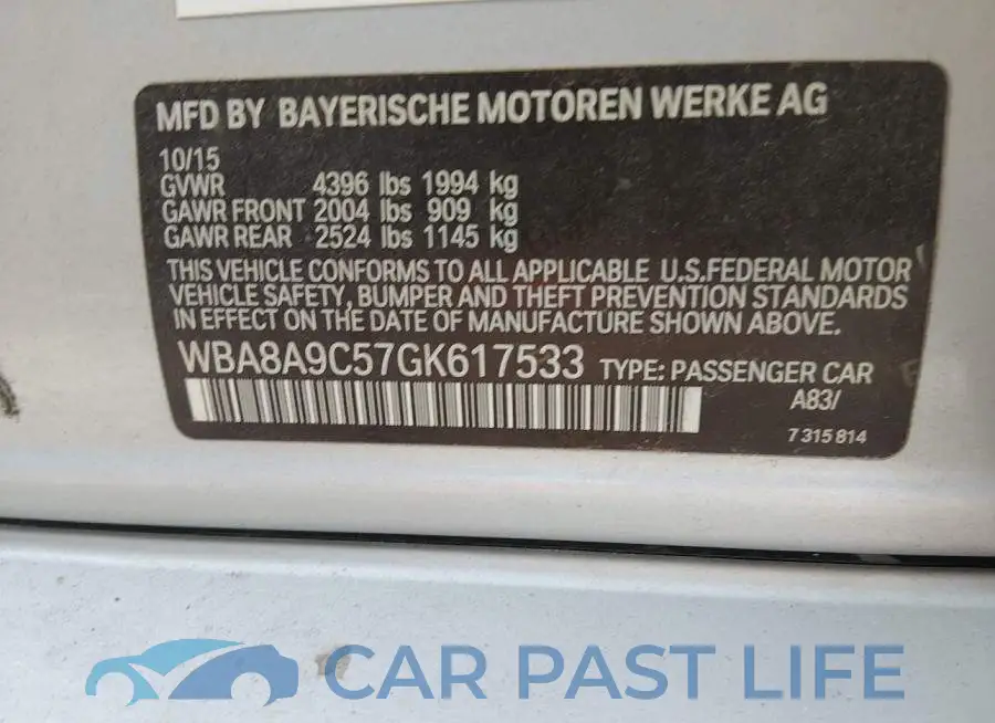 WBA8A9C57GK617533# 9