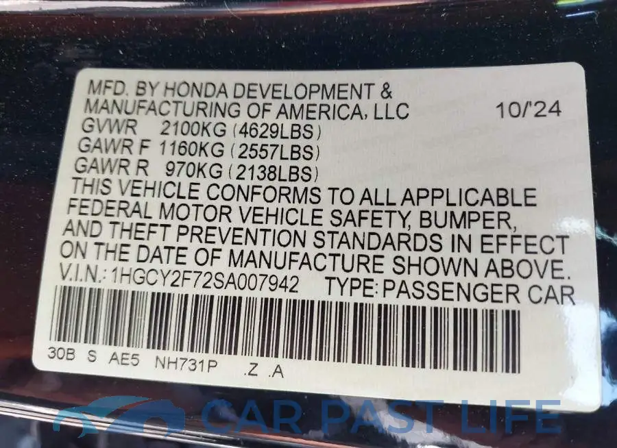 1HGCY2F72SA007942# 9