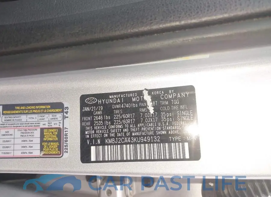 KM8J2CA43KU949132# 9