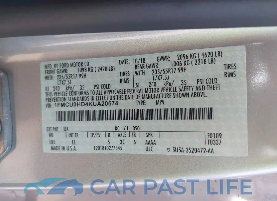 1FMCU0HD4KUA20574# 9